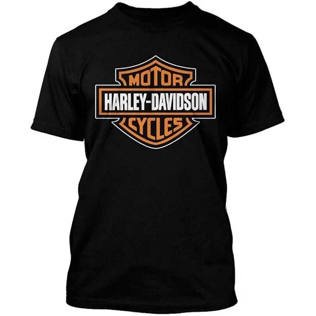 Kaos Pria Harley-Davidson Orange Bar & Shield Hitam