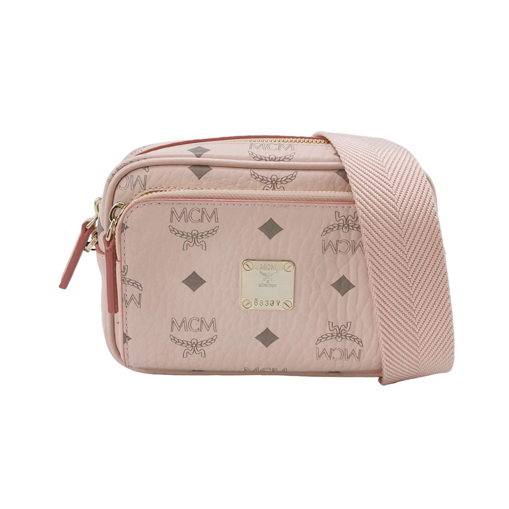 MCM Tas Selempang/Pinggang/Dada Kulit Sapi Klasik Ultra-Mini dengan Cetakan Huruf dan Logo Badge