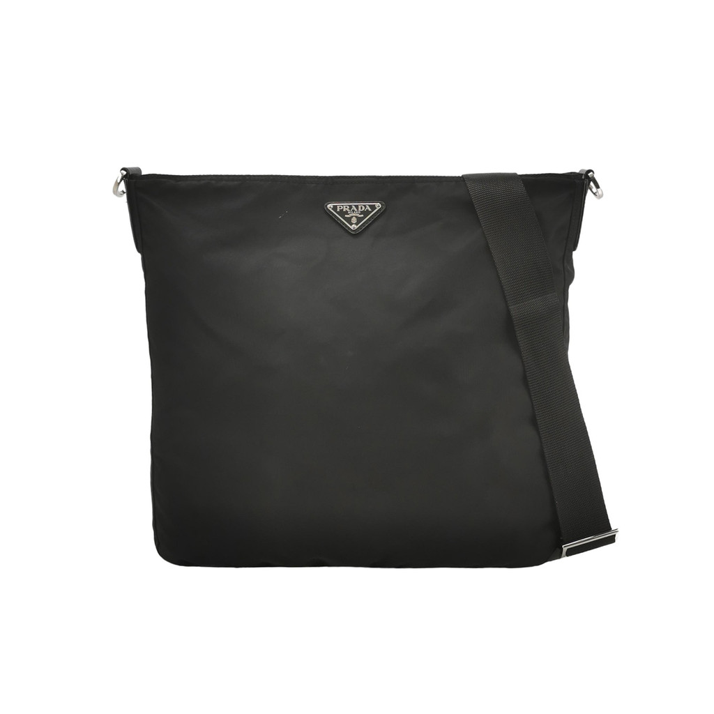 Prada Tas Selempang Kulit Sapi Nylon Kanvas Warna Solid Segitiga Logo