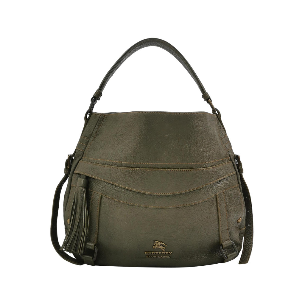Blue Label Burberry Tas Bahu Kulit Sapi Polos Berumbai dengan Logo Huruf Vintage
