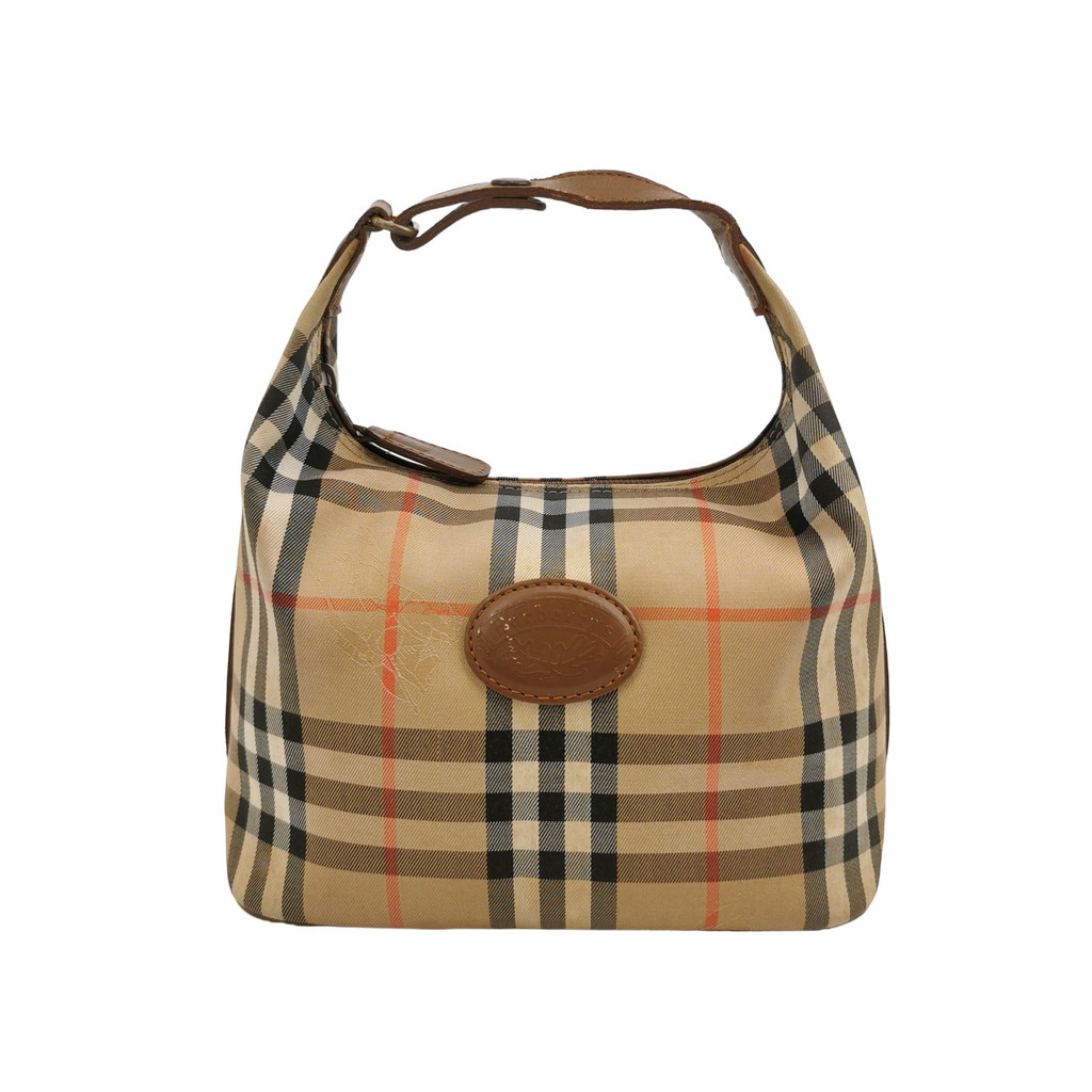 Burberry Tas Tote Kulit Sapi Kanvas Berwarna Blok Kotak-Kotak dengan Logo Huruf Vintage