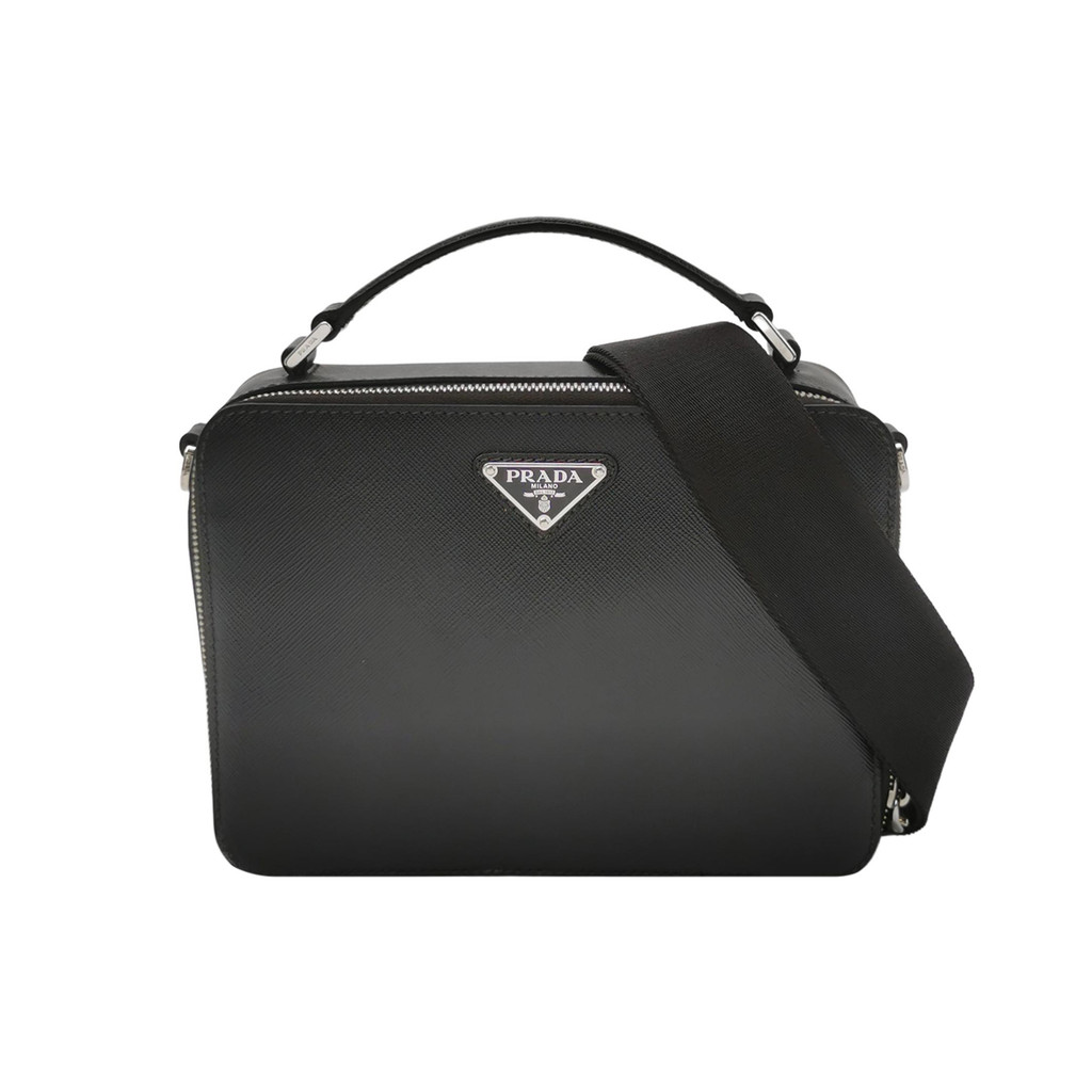 Prada Brique Tas Selempang Kulit Sapi Utuh Warna Solid dengan Logo Segitiga Tas Selempang/Tas Selemp