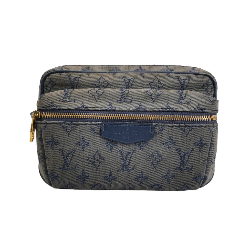Louis Vuitton (LV) Tas Pinggang Kulit Denim Vintage Cetakan Zipper Depan dengan Saku Depan dan Tas D