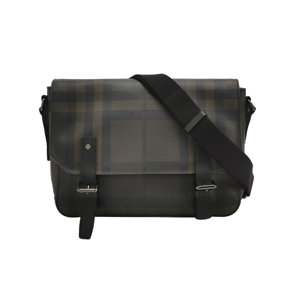 Burberry Tas Selempang Messenger Dua Warna Kotak-Kotak Kulit Sapi