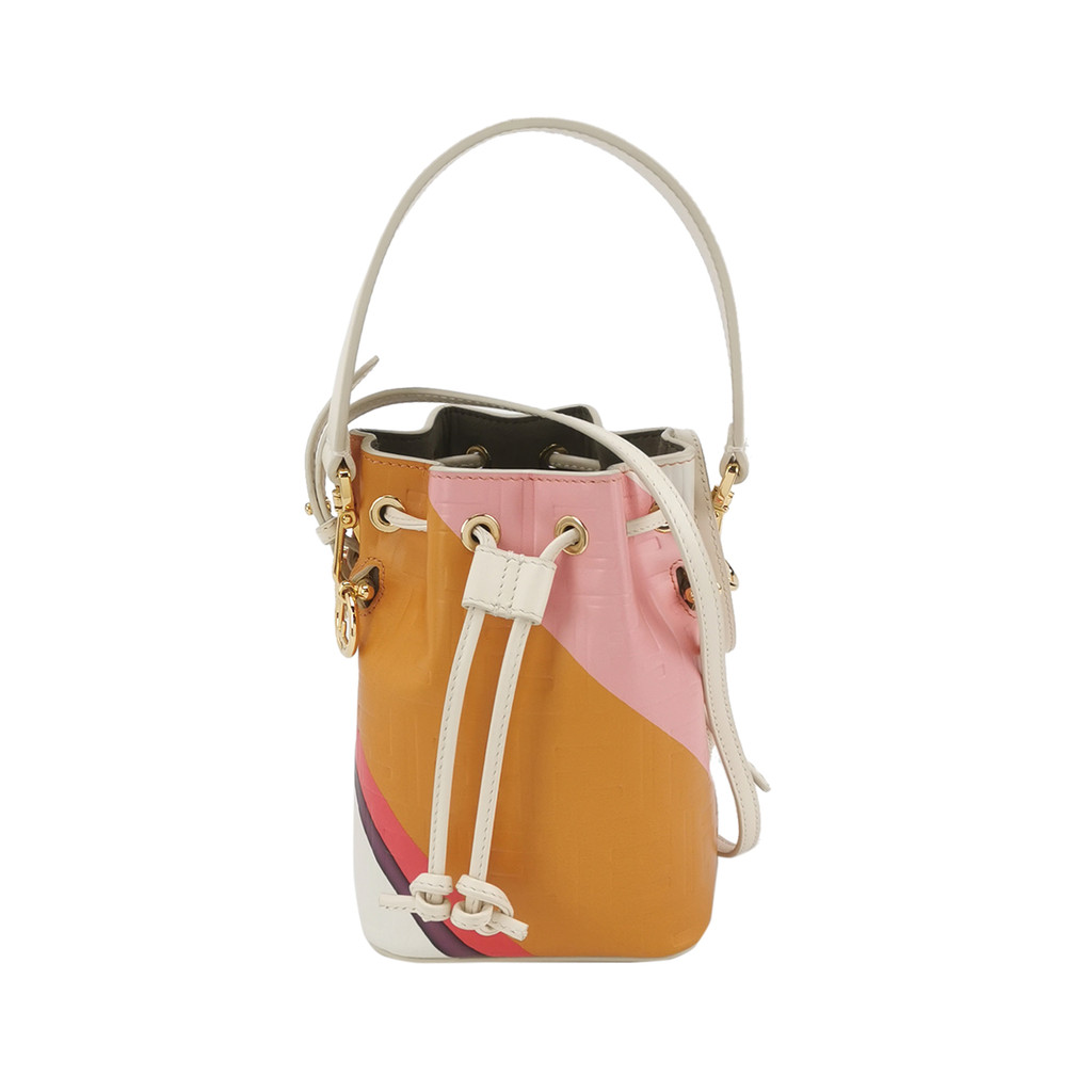 Fendi Mon Trésor Mini Kulit Sapi Dua Warna Double F Embossed Tas Selempang dengan Tali Pengikat
