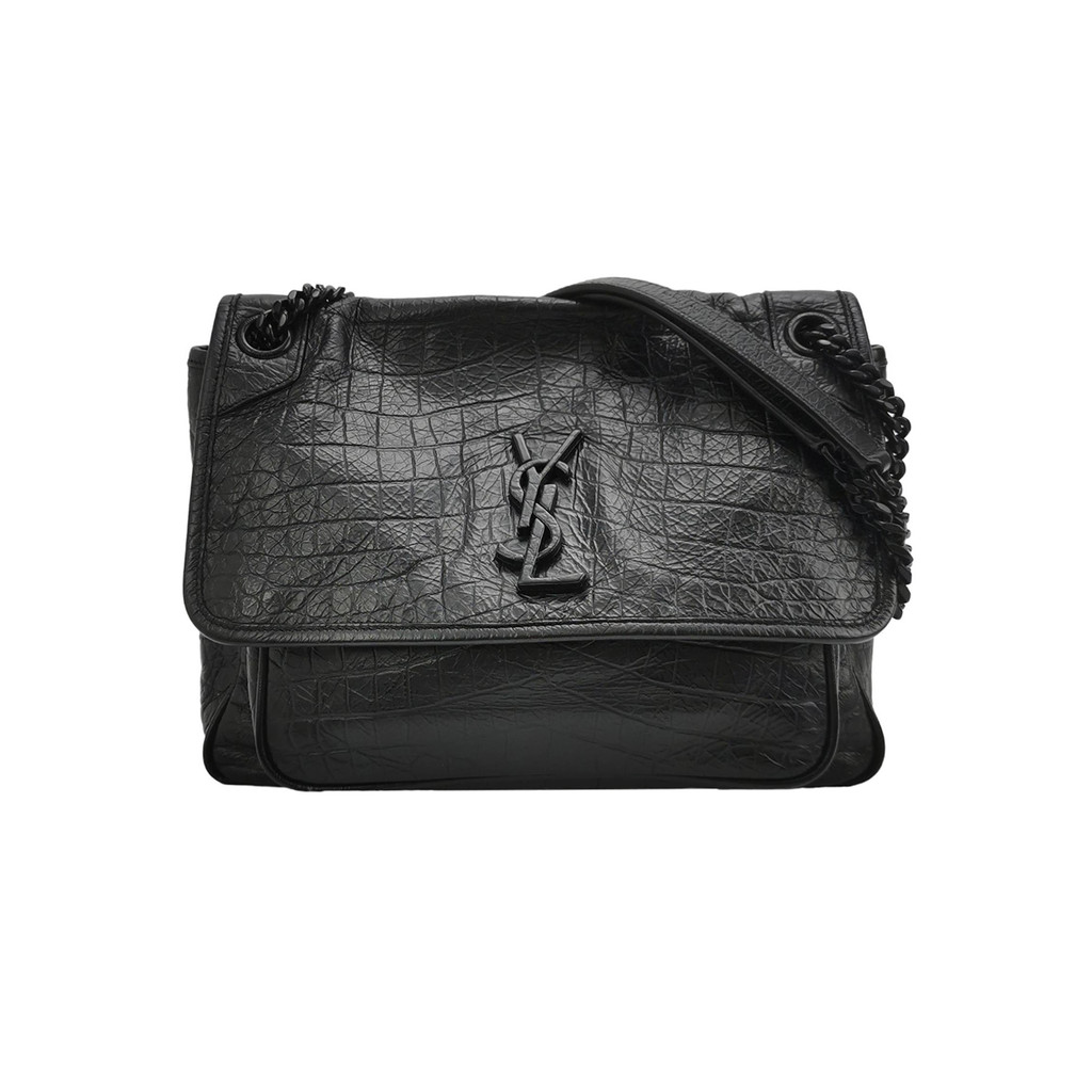 Saint Laurent Niki Medium Kulit Sapi Polos dengan Motif Buaya dan Logo YSL Tas Selempang