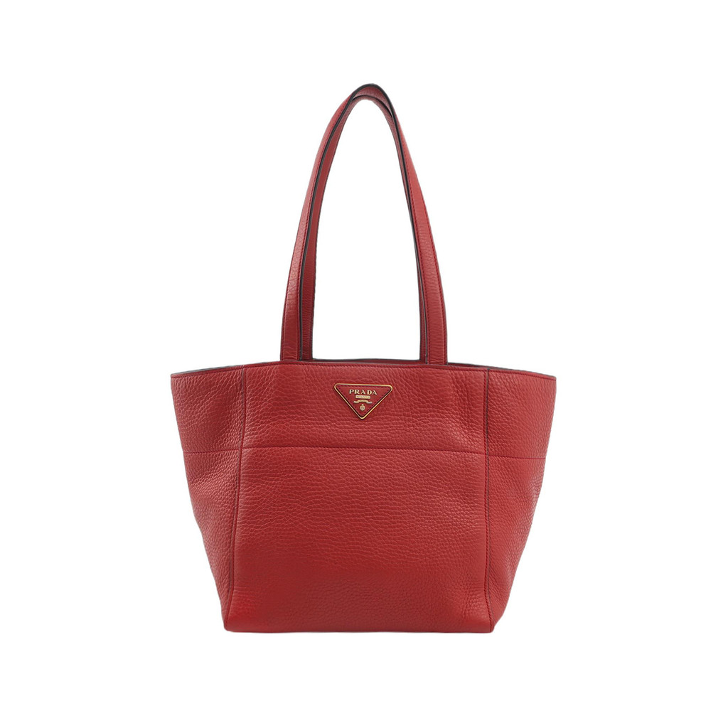 Prada Tas Bahu Kulit Sapi Warna Solid Segitiga Logo