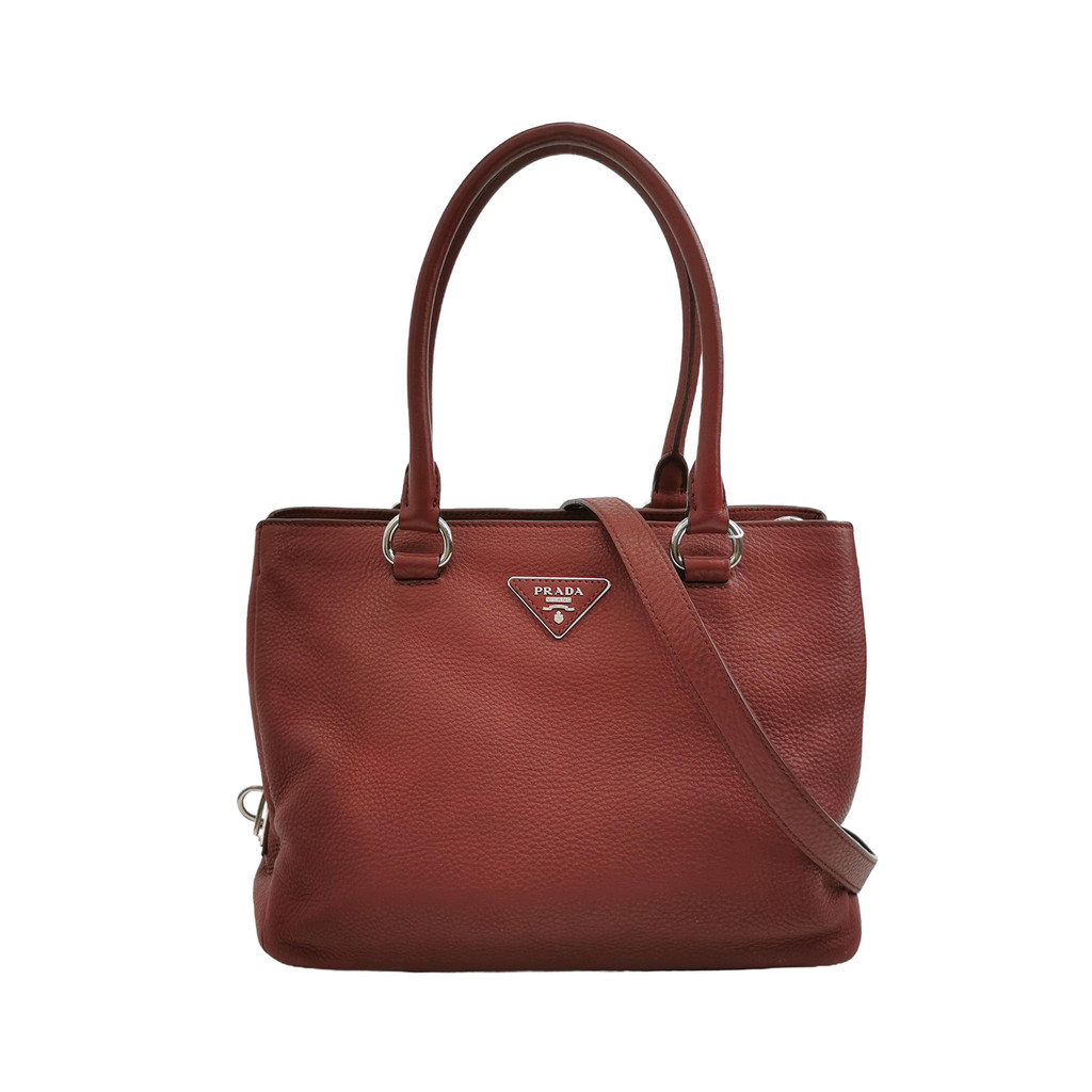 Prada Tas Selempang Kulit Sapi Warna Solid Segitiga Logo Tas Selempang