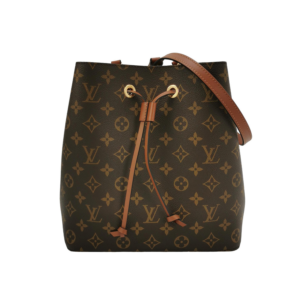 Louis Vuitton (LV) NÉONOÉ Tas Selempang Kulit Sapi Medium dengan Cetakan Monogram dan Tali Pengikat 