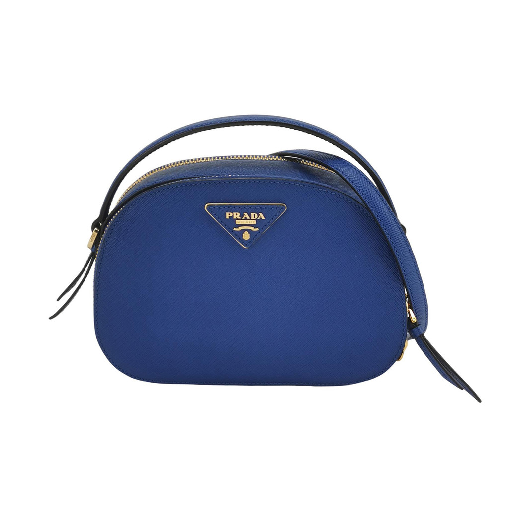 Prada Odette Mini Tas Selempang Segitiga Logo Beritsleting Kulit Sapi Polos
