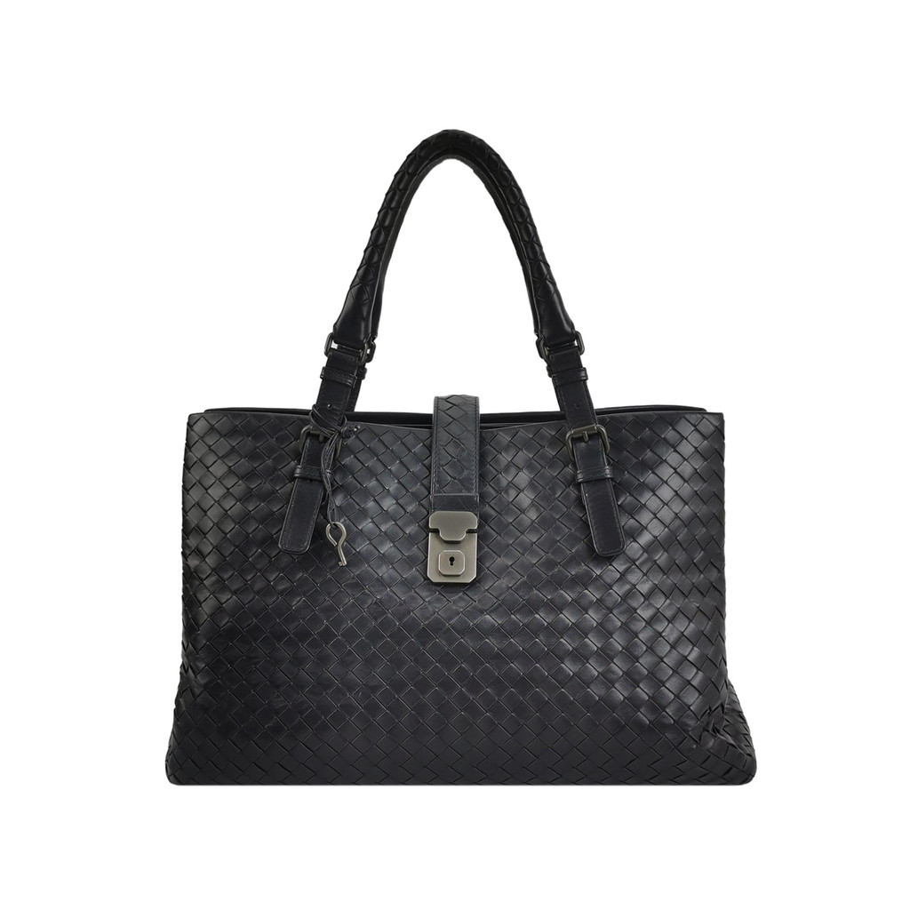 Bottega Veneta Roma Besar Kulit Sapi Polos Intrecciato Anyaman Tote Bag