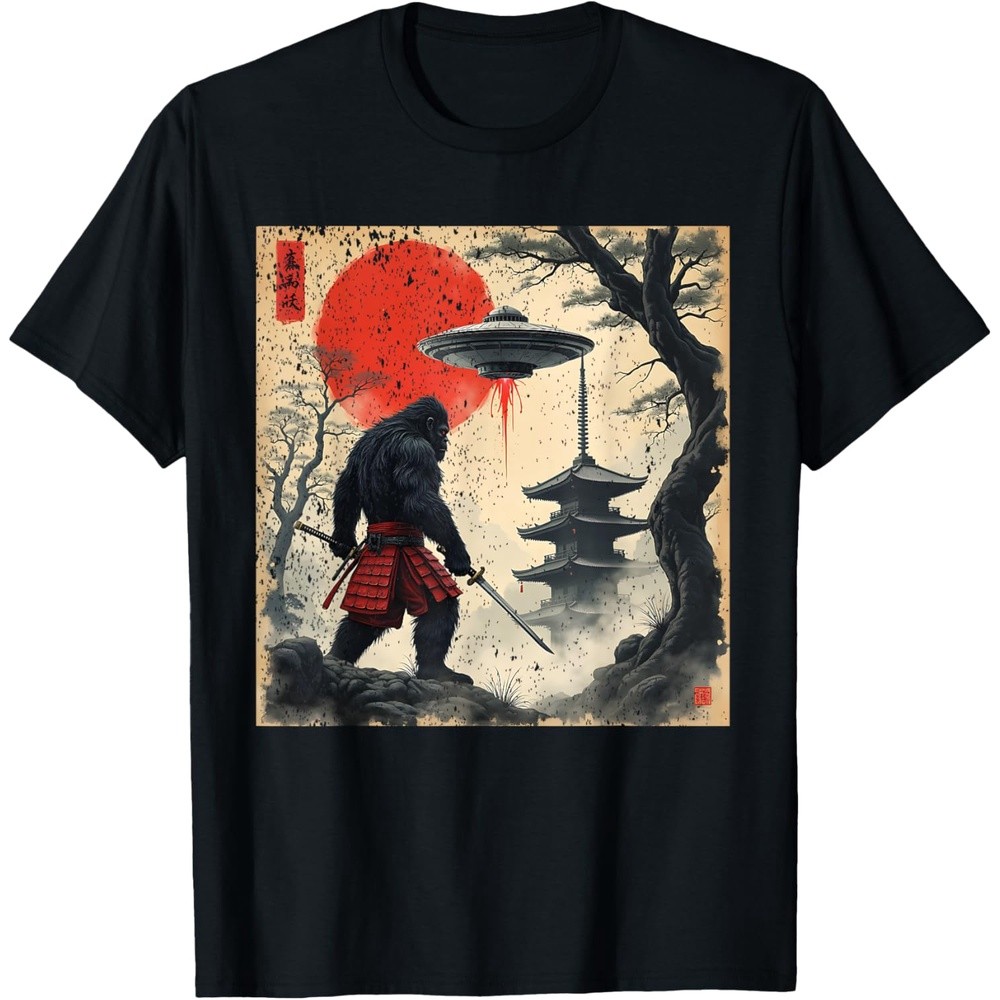 Samurai Bigfoot Japanese UFO Vintage Graphic Ukiyo-e Art T-Shirt