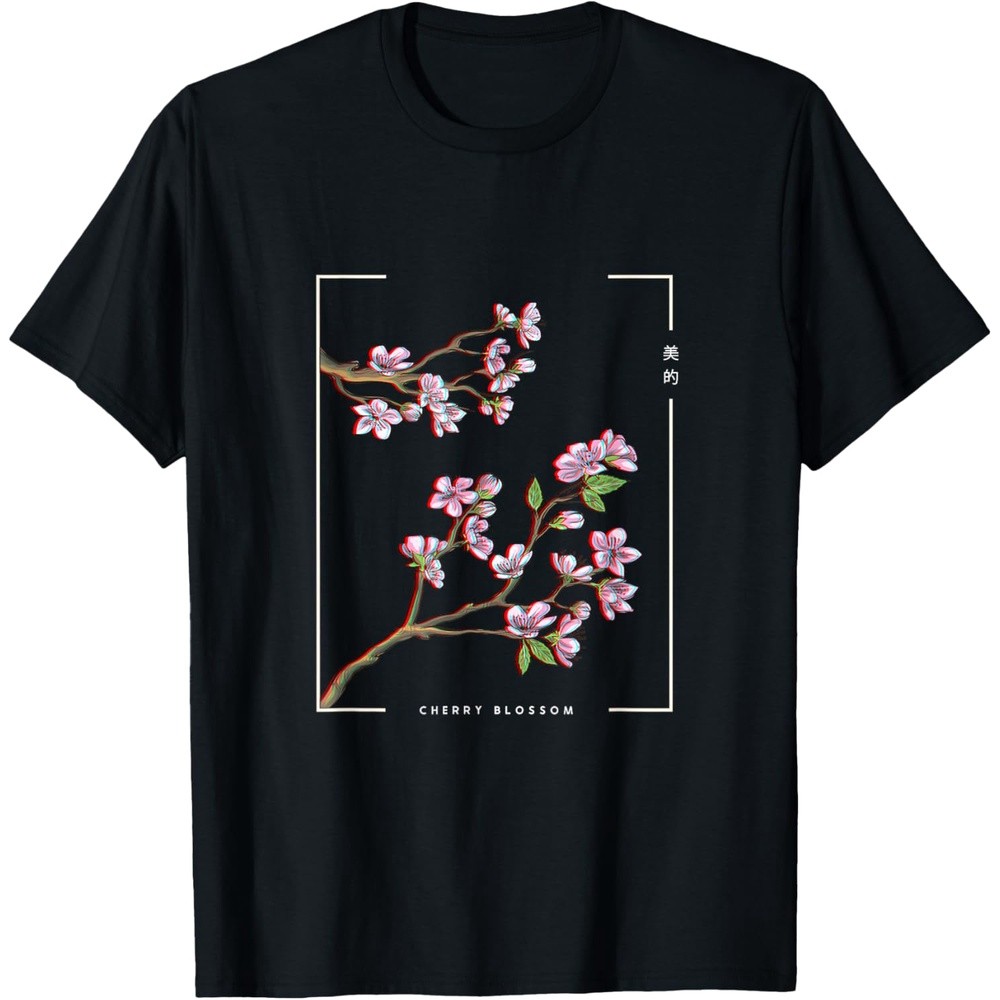 Japanese Aesthetic Vaporwave Cherry Blossom Glitch Anime T-Shirt