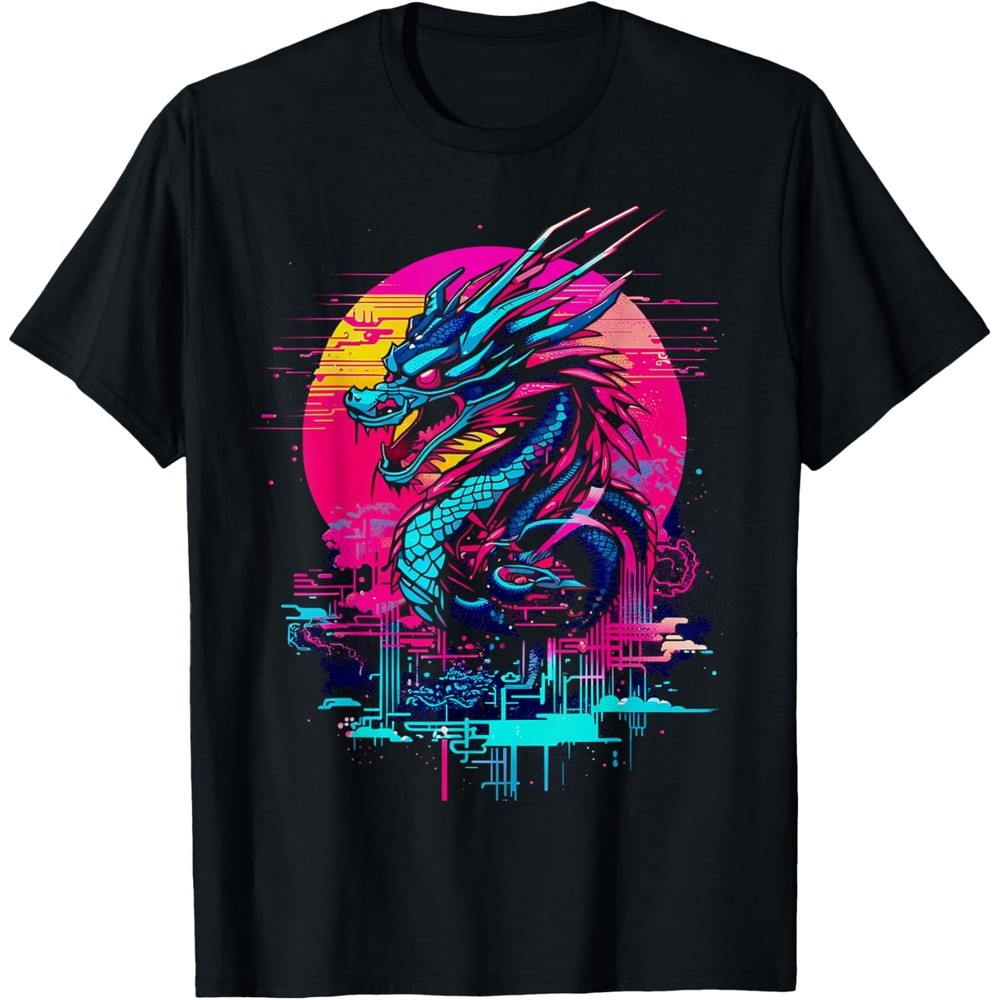 Cyberpunk Dragon Shirt, Retro Futuristic Outrun Synthwave T-Shirt