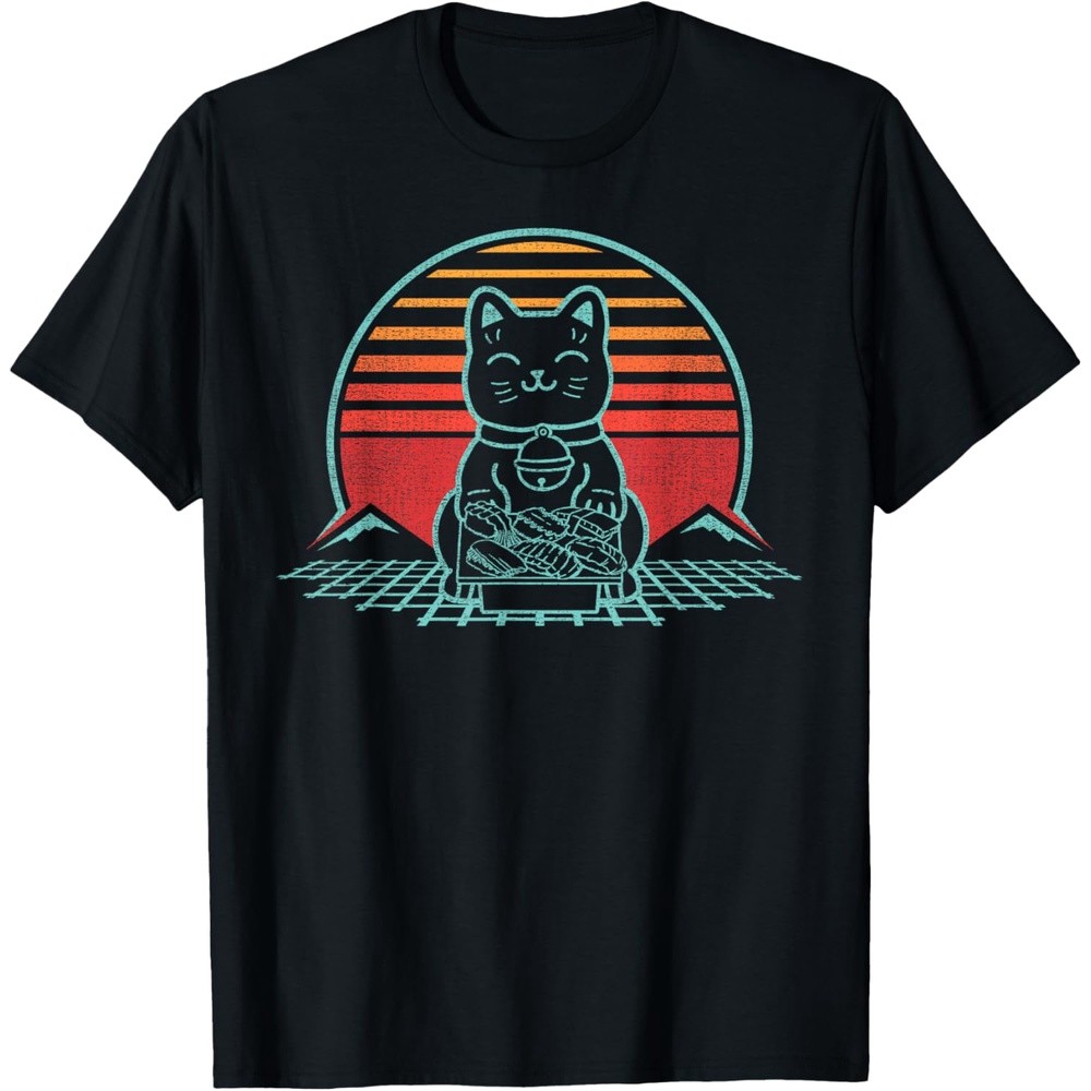 Anime Cat Sushi Retro Japanese Aesthetic Kawaii T-Shirt
