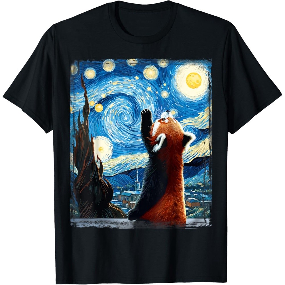 Van Gogh Starry Night Red Panda T-Shirt