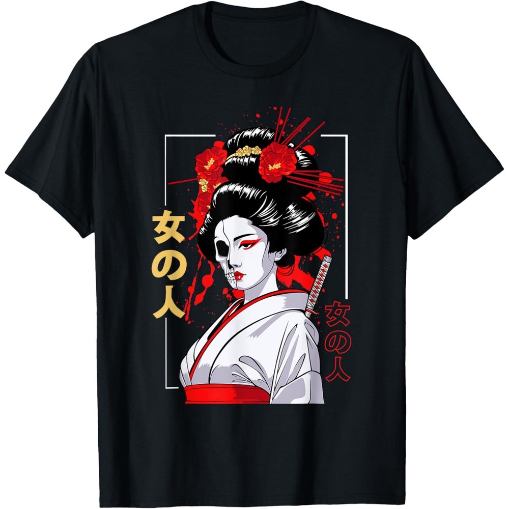 Japanese Samurai Floral Warrior Geisha Tokyo Anime Kanji T-Shirt