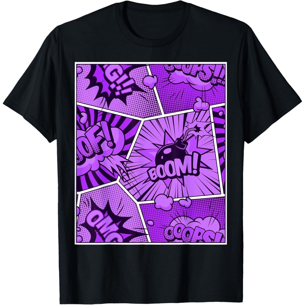 Purple Comic Book Purple Color Graphic T-Shirt