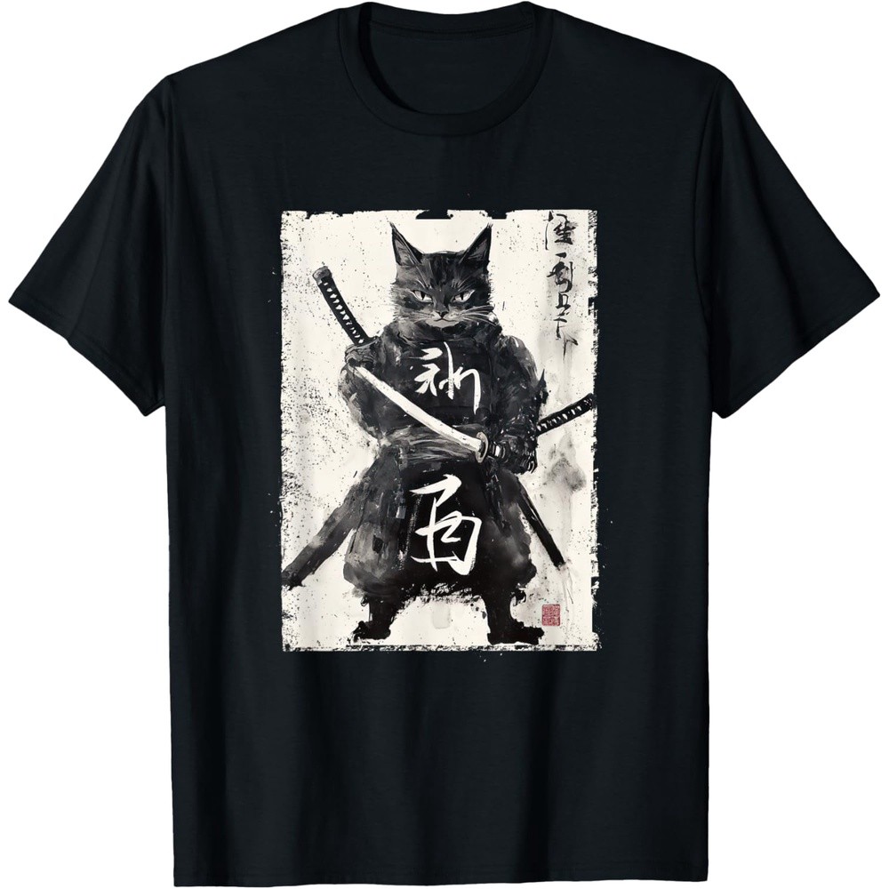Vintage Samurai Cat Graphic Art Japanese Ukiyo-e T-Shirt
