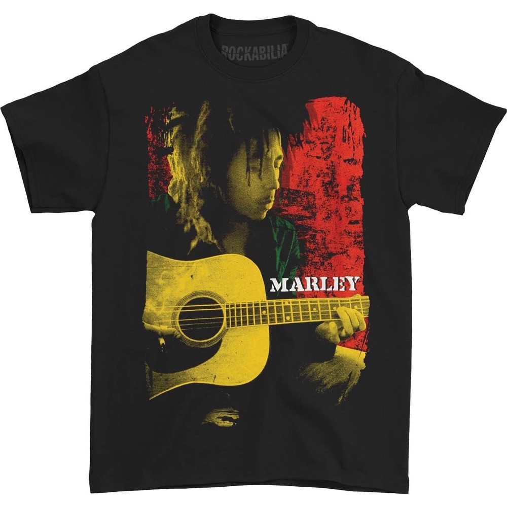 Zion Rootswear Men's Bob Marley Colored Pose T-Shirt, Black, Small