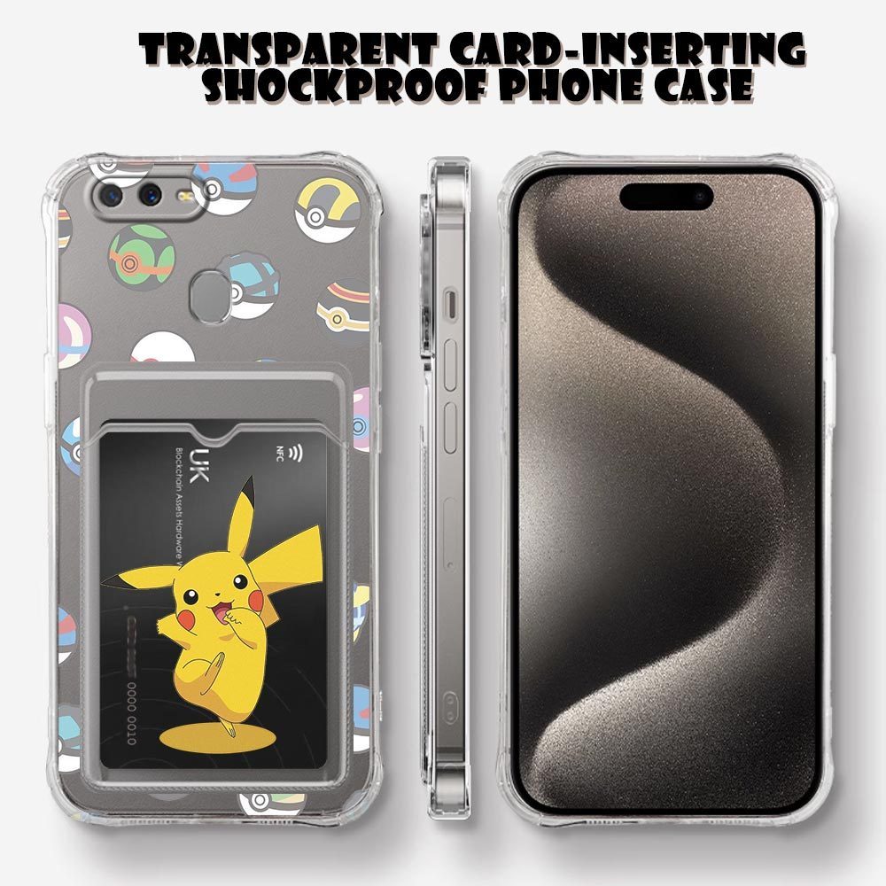 Untuk OPPO A7 A5S A12 A12S A3S Cartoon Pokemon Pikachu Transparent Card Slot Holder Phone Case Soft 