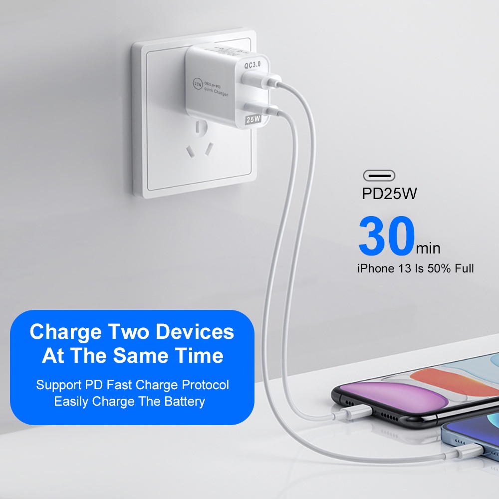 25w PD Fast Charging Charger Handphone 5A USB Type C Wall Fast Charger Adapter phone Adoptor Charger Untuk i-phone Tipe C Android