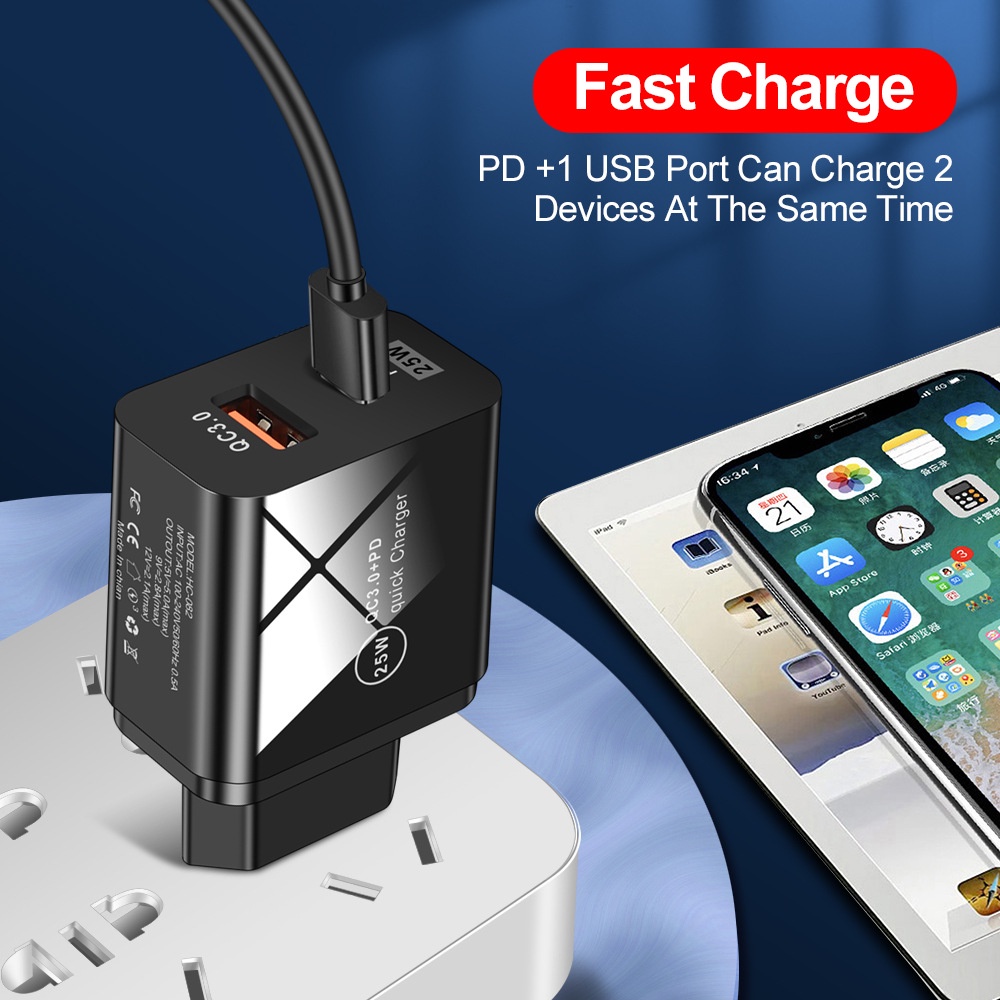 25w PD Fast Charging Charger Handphone 5A USB Type C Wall Fast Charger Adapter phone Adoptor Charger Untuk i-phone Tipe C Android