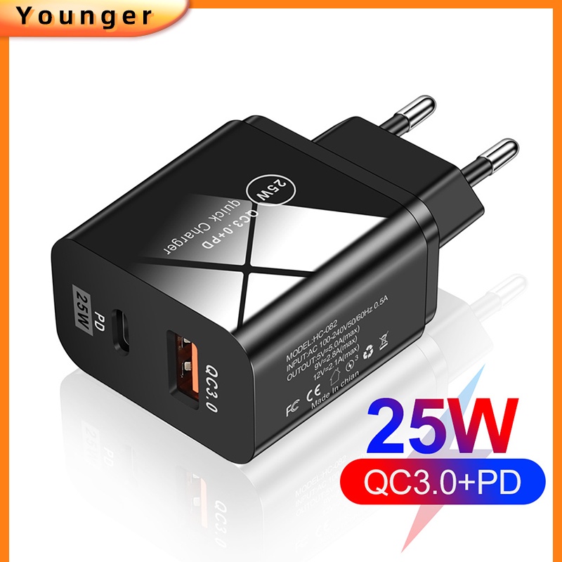 25w PD Fast Charging Charger Handphone 5A USB Type C Wall Fast Charger Adapter phone Adoptor Charger Untuk i-phone Tipe C Android