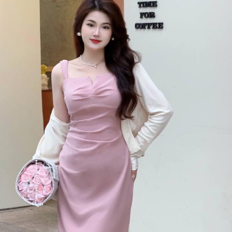 Red Plus size fat sister suit fashion trend women s suspender skirt slim fit bag hip dress sun protection outer shirt two-piece set