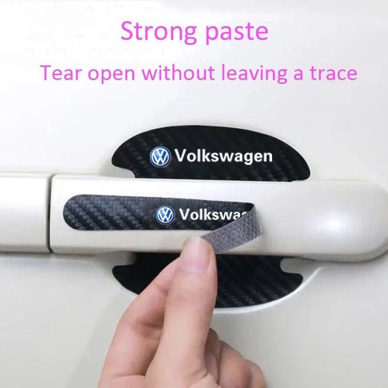 8-piece Stiker Gagang Mangkok Pintu Mobil Tekstur Serat Karbon Stiker Anti Gores Dekorasi Eksterior Mobil