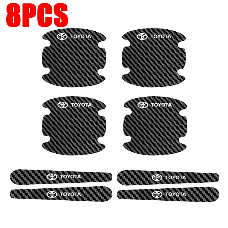 8-piece Stiker Gagang Mangkok Pintu Mobil Tekstur Serat Karbon Stiker Anti Gores Dekorasi Eksterior Mobil