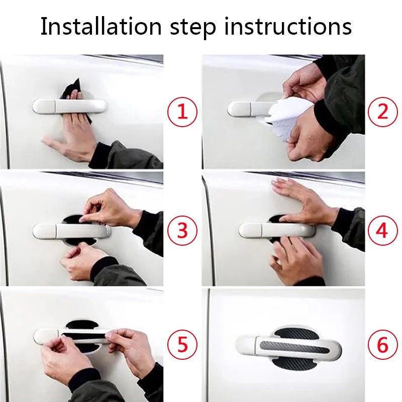 8-piece Stiker Gagang Mangkok Pintu Mobil Tekstur Serat Karbon Stiker Anti Gores Dekorasi Eksterior Mobil