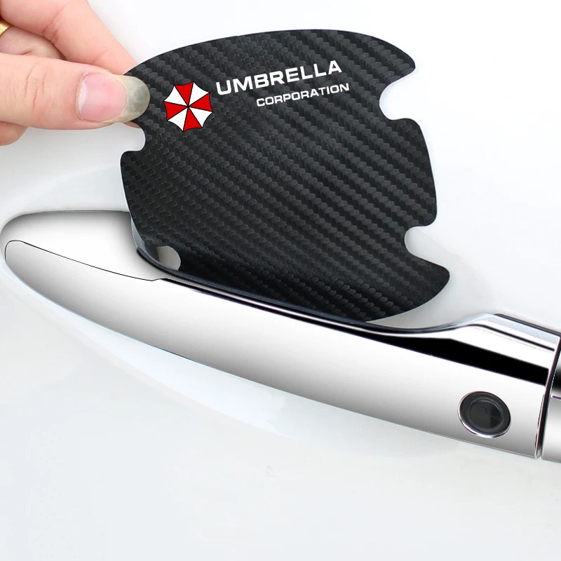 8-piece Stiker Gagang Mangkok Pintu Mobil Tekstur Serat Karbon Stiker Anti Gores Dekorasi Eksterior Mobil