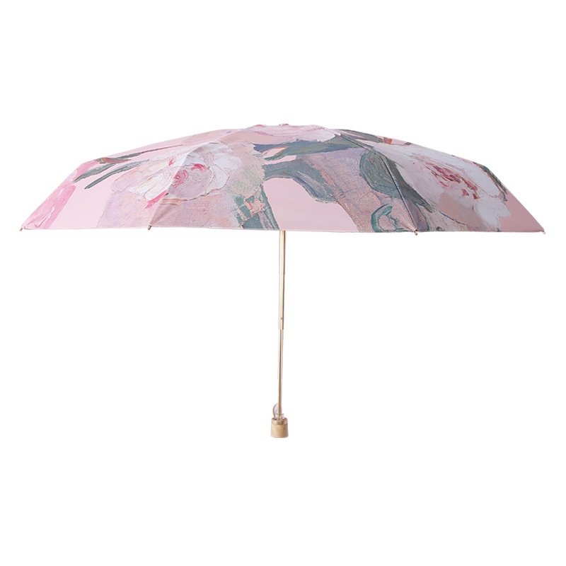 Fashion 8iga Lukisan Minyak Pola Bunga UPF50+Payung Matahari Hujan Lima Payung Lipat Cahaya Aluminium Alloy Lady Umbrella