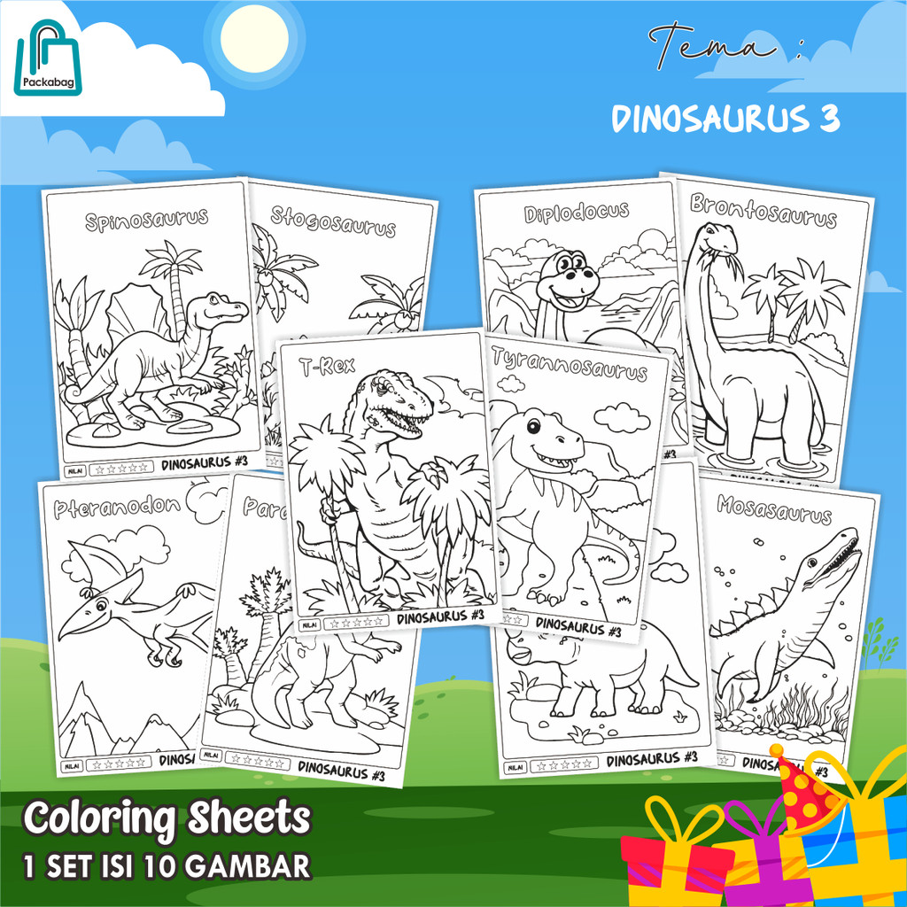 

KERTAS MEWARNAI ANAK UKURAN A5 – 1 PACK ISI 10 LEMBAR – COLORING SHEETS KARTUN EDUKATIF DINOSAURUS 03