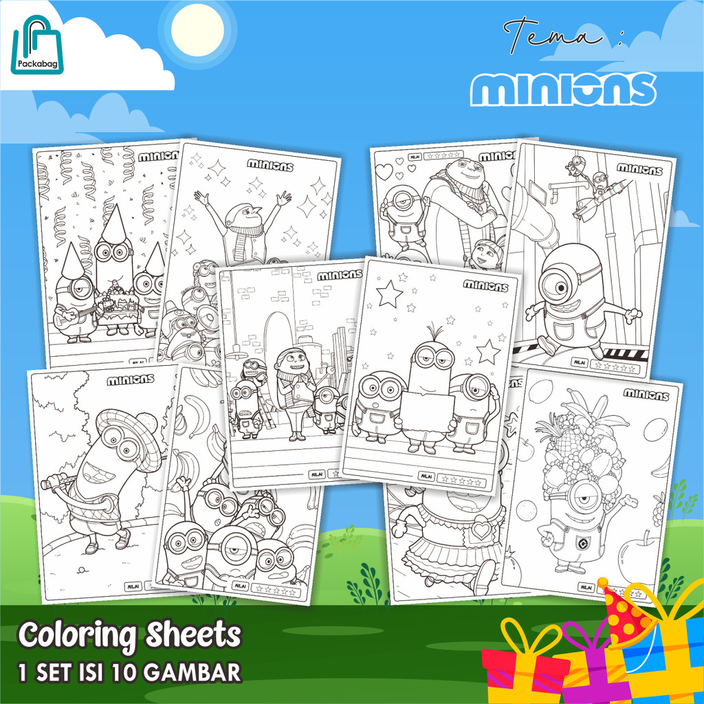 

KERTAS MEWARNAI ANAK UKURAN A4 – PAKET ISI 10 LEMBAR – COLORING SHEETS KARTUN EDUKATIF MINIONS