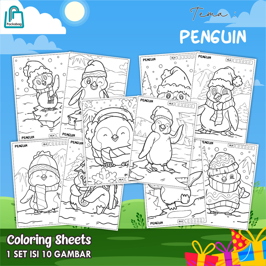 

KERTAS MEWARNAI ANAK UKURAN A4 – 1 PACK ISI 10 LEMBAR – COLORING SHEETS KARTUN EDUKATIF PENGUIN