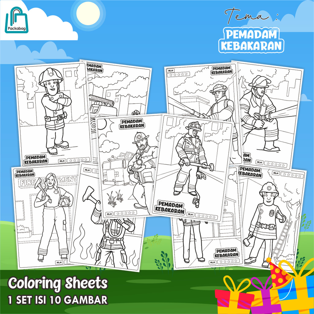 

KERTAS MEWARNAI ANAK UKURAN A4 – ISI 10 LEMBAR – COLORING SHEETS KARTUN EDUKATIF PEMADAM KEBAKARAN