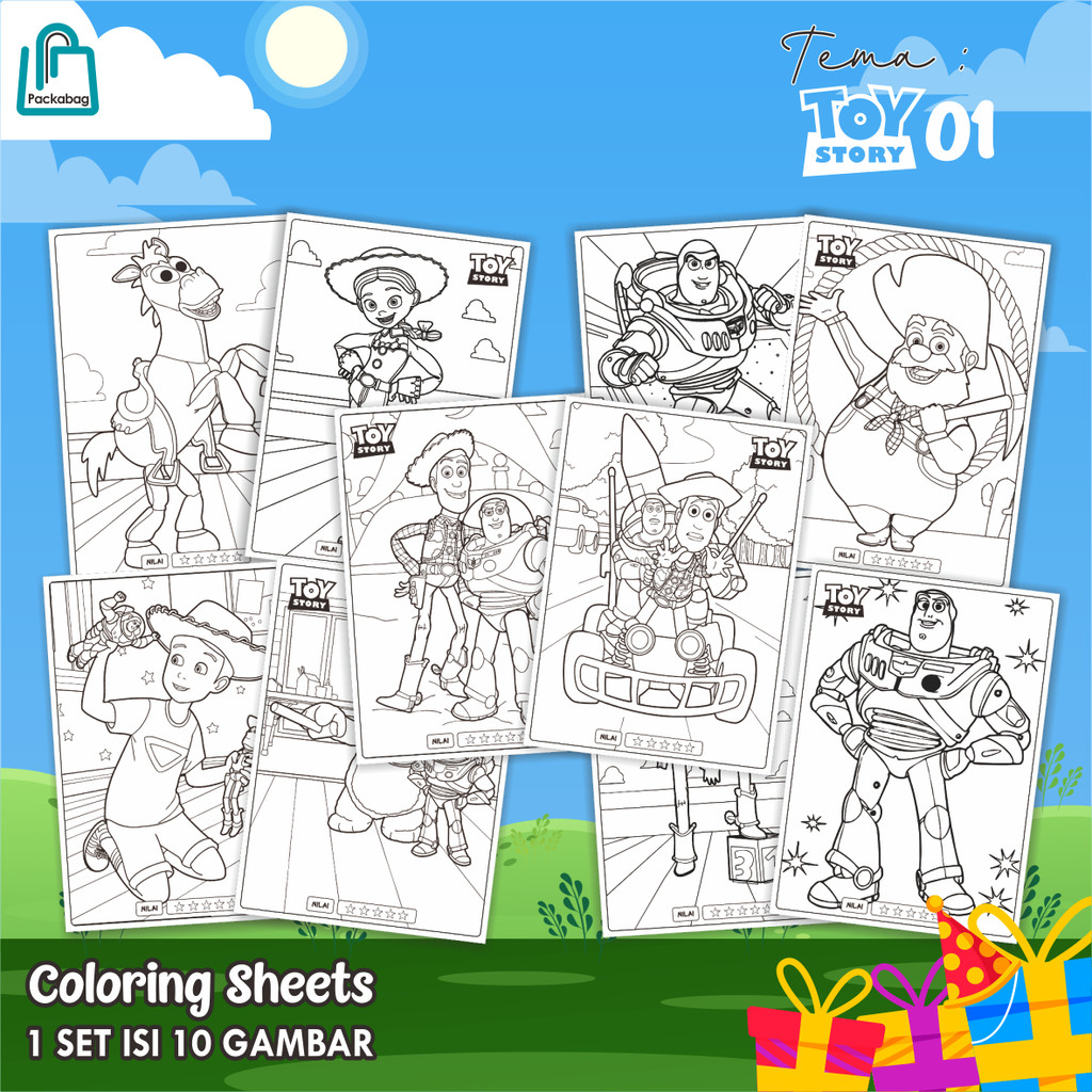 

KERTAS MEWARNAI ANAK UKURAN A4 – PAKET ISI 10 LEMBAR – COLORING SHEETS KARTUN EDUKATIF TOY STORY 01
