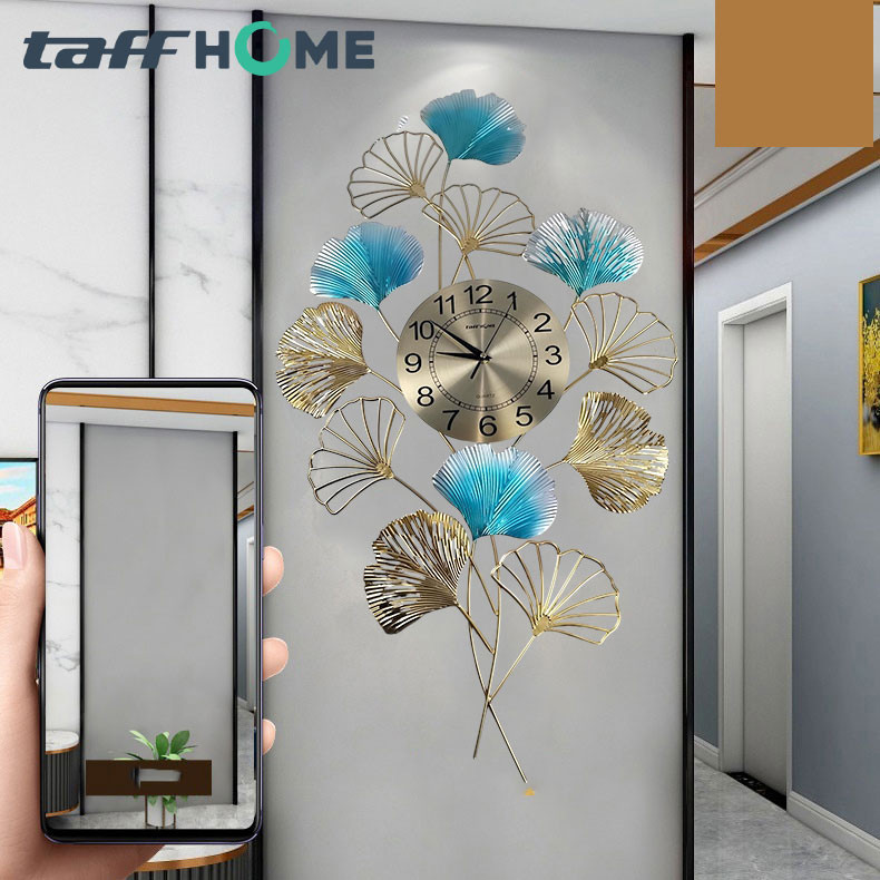 Taffhome Jam Dinding JUMBO 90cm Jumbo Aesthetic Mewah Elegan Besi Elegan Ginkgo Biloba Silent