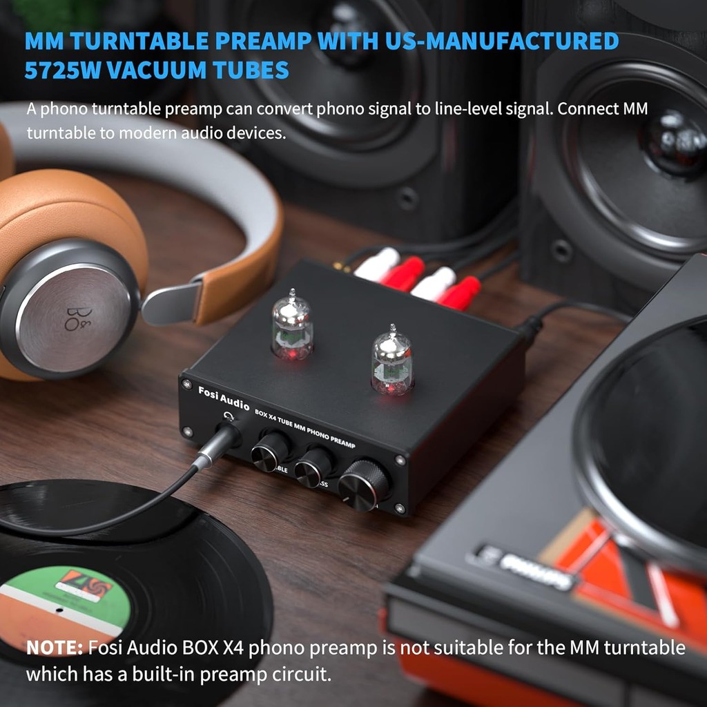 Fosi Audio Phono Preamp Headphone Amplifier Tabung Vakum