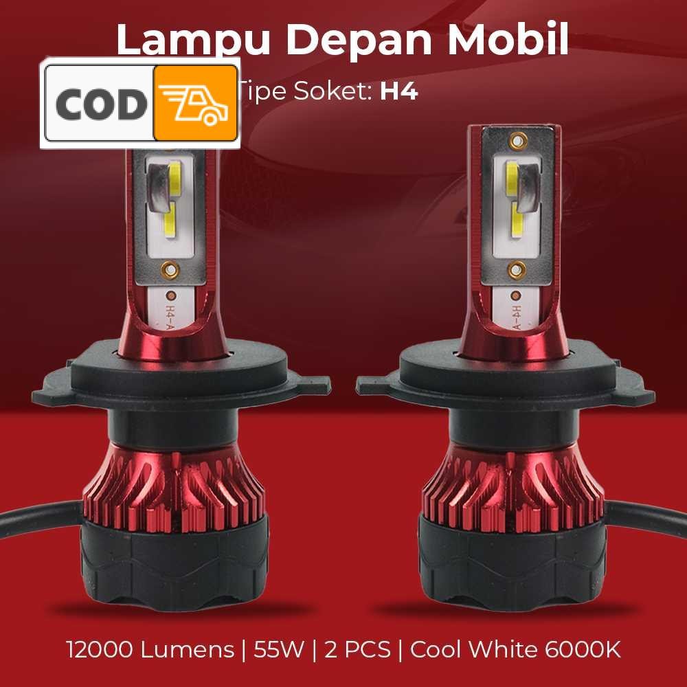Lampu Depan Mobil LED Headlight H4 ZES Chip 12000 Lumens 55W 2 PCS Super Terang Waterproof High Low 