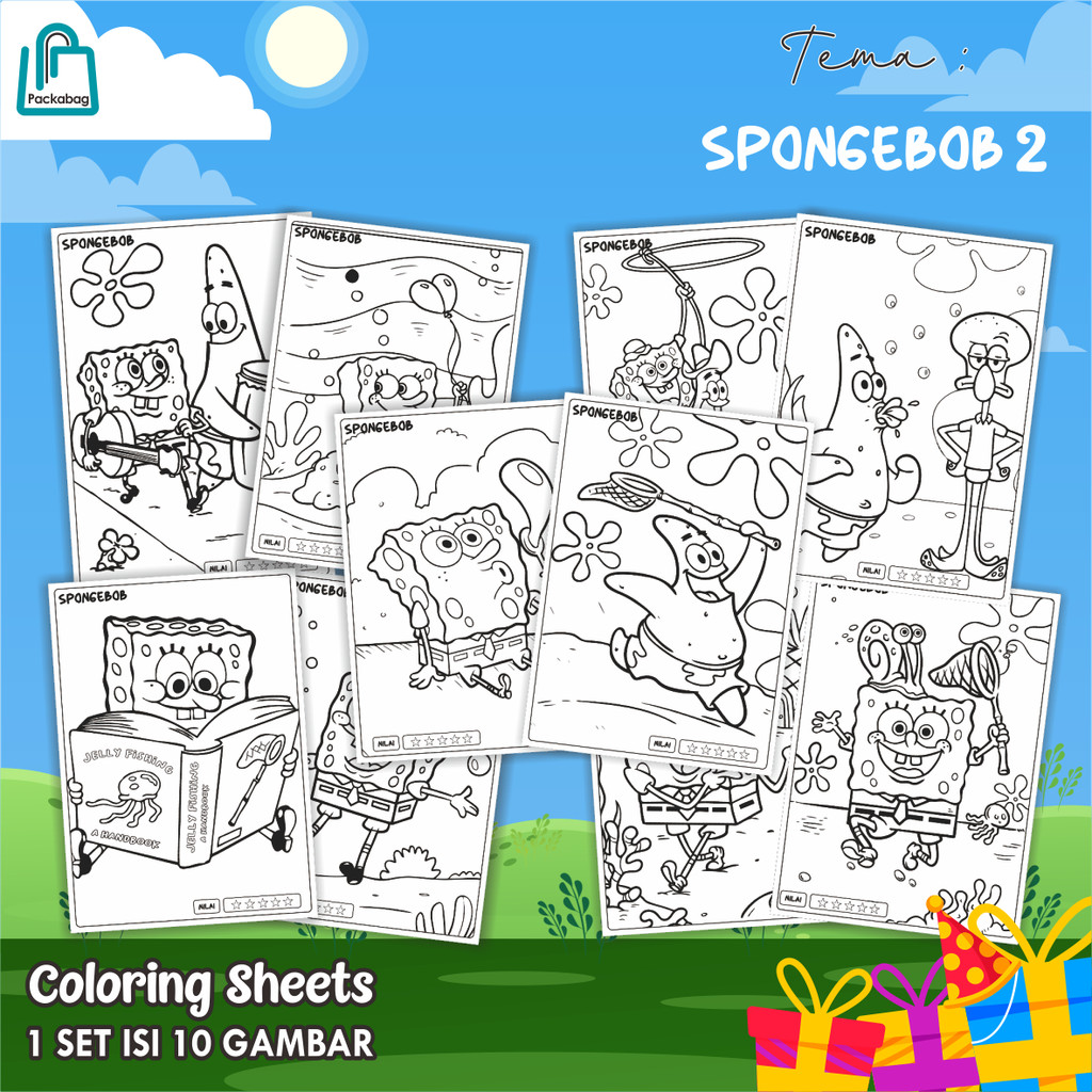 

LEMBAR MEWARNAI ANAK A5 MURAH – 1 PACK 10 LEMBAR – COLORING SHEETS KARTUN EDUKASI SPONGEBOB 01