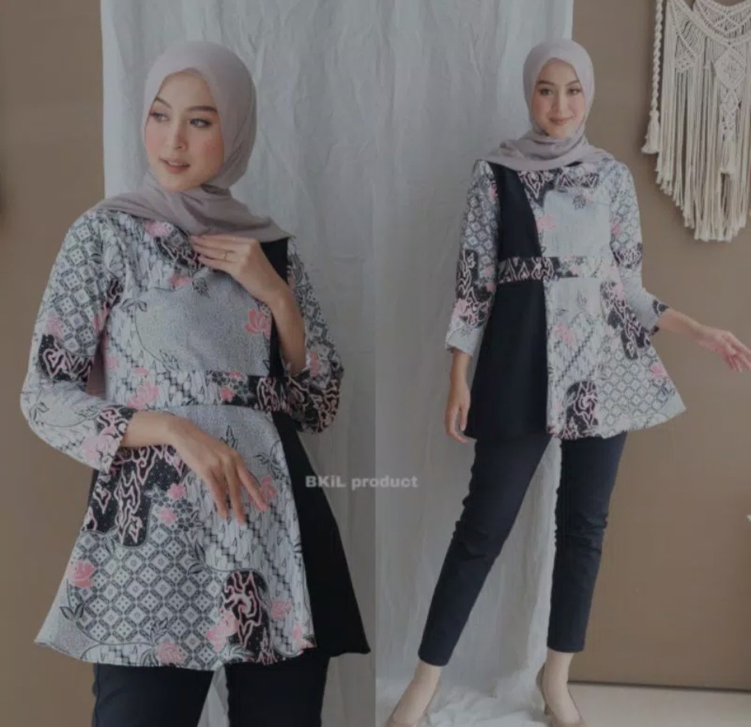 Batik Kahuripan Atasan Batik Wanita/blus Batik Kombinasi/batik Kantor Elegan