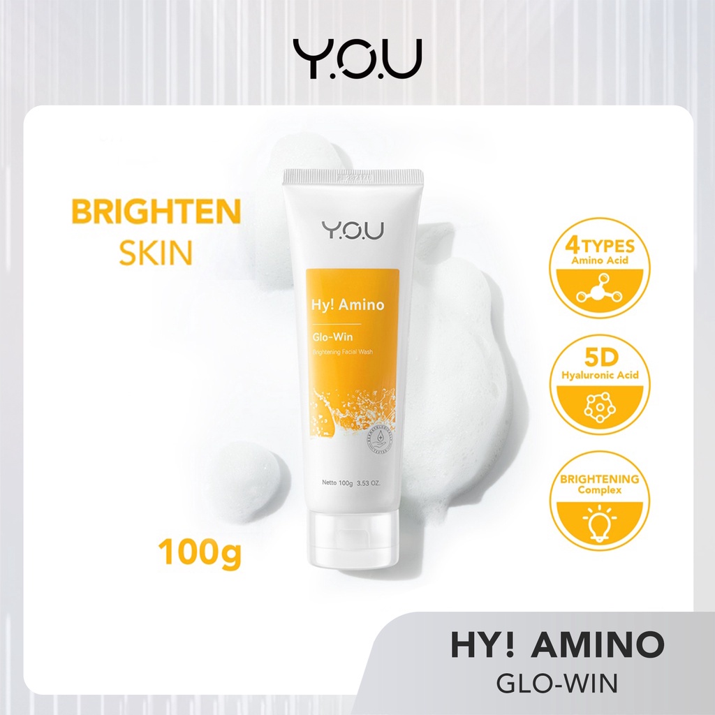 YOU Hy! Amino Facial Wash Glo-Win Brightening 100gr Sabun Cuci Muka YOU Hy! Amino