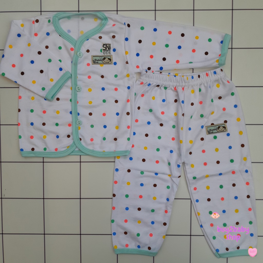 Setelan piyama celana panjang bayi motif Polkadot warna Hokiku 0-3 Bulan 1 PCS