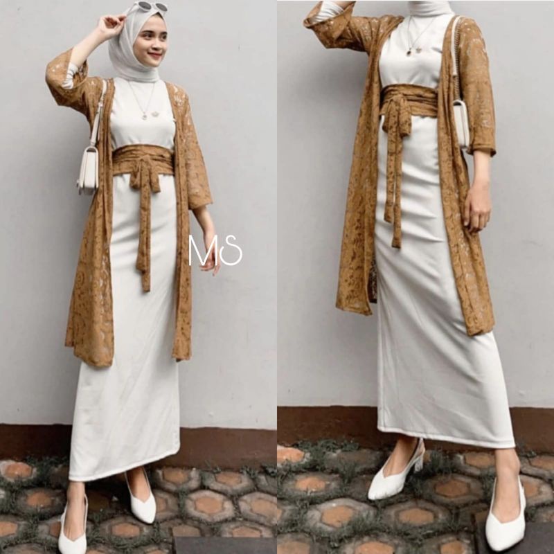 SET ROK CARDI FADRELLA 2IN1, MOSCREPE BRUKAT PREMIUM, GAMIS HIJAB MUSLIM, SETELAN