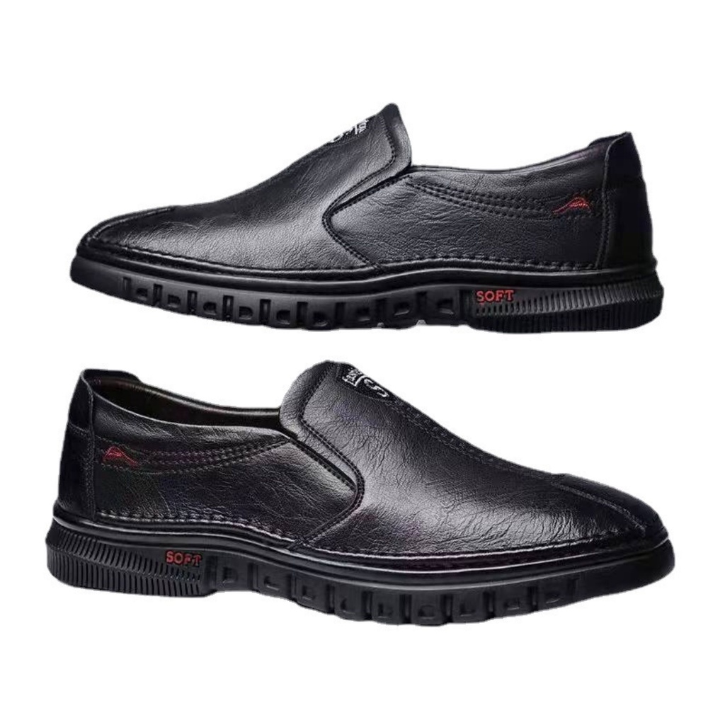 Sepatu Slip On Sneakers Formal Kulit Tanpa Tali Pria Fashion PU Leather Original Import Hitam 40 DS