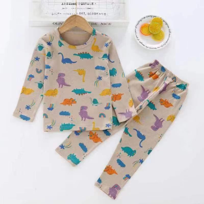 KF CAT Setelan Baju Tidur Anak Laki-laki Bahan Katun Lengan Panjang Motif Dino Piyama Import