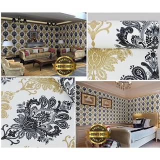 Wallpaper Dinding  Battik Hitam  Gold  Elegan 45 cm x10m 